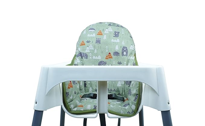 ZARPMA Cotton Seat Covers for IKEA Antilop Highchair,Cotton Surface and Padded,Forest Pattern Foldable Baby Highchair Cover for IKEA Child Chair Cushion (Green Forest)