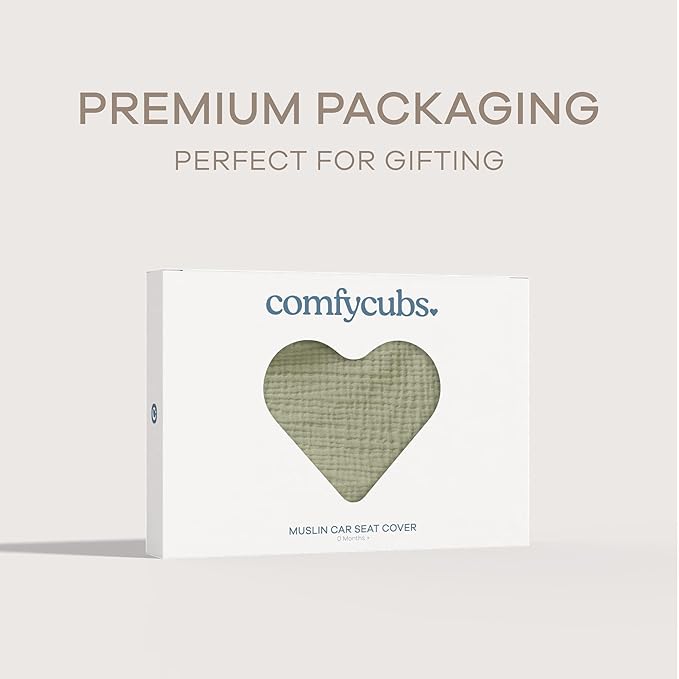 Comfy Cubs Baby Car Seat Cover - Soft, Breathable Bamboo Rayon and Muslin Cotton Blend - Lightweight Canopy for Sun, Bug, and Comfort Protection - Large Size Infant Seat Cover in Sage Design