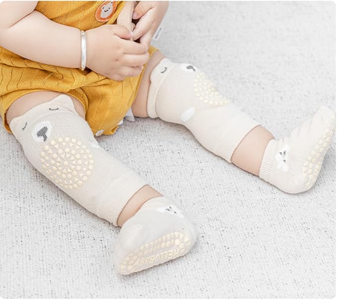 Feidoog Baby Crawling Knee Pads with Anti-Slip Elastic 3 Pairs Knee Pads and 3 Pairs Socks Set,Infant Kneepads for Crawling