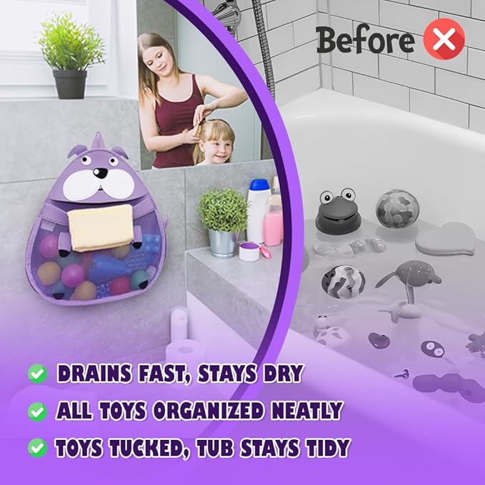 Baby Bath Toy Organizer, Mesh Shower Caddy with Suction Cups, Kids Bathroom Accessories Storage