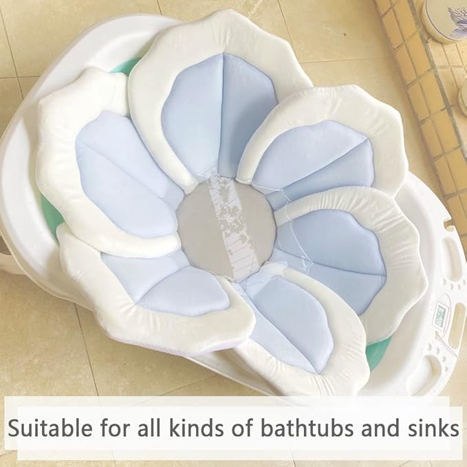 Baby Bath Pad for Infant Bathtub Sink Flower Mat Tub Little Lotus - Petal Soft Supports Lounger Newborn Bathing Insert Seat Baby Essentials - Baby Gifts - 31" (Blue)