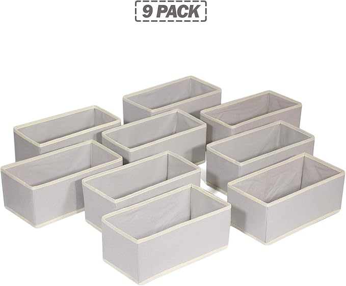 DIOMMELL Foldable Cloth Storage Box Closet Dresser Drawer Organizer Fabric Baskets Bins Containers Divider for Clothes Underwear Bras Socks Lingerie Clothing,Set of 9 Grey 090
