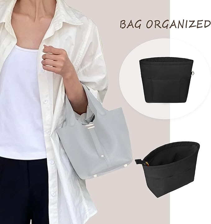 Vercord Purse Insert Organizers for Petite Tote Bag Organizer Insert Inside Handbag Shaper with Zipper Black Mini