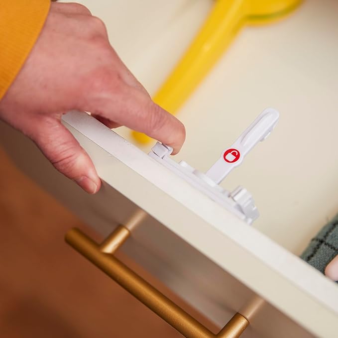 Safety 1st - Secure-to-Explore Adhesive Cabinet Locks Baby Proofing, Child Locks for Cabinets and Drawers (4 Locks), White