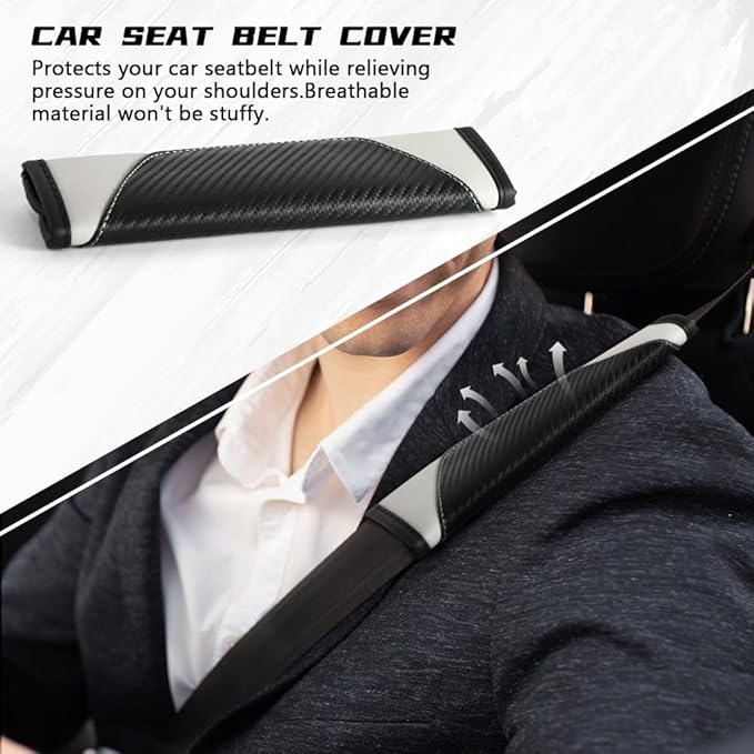 2PCS Car Seat Belt Cover Pad, Soft Carbon Fiber Leather Seatbelt Shoulder Protector for a More Comfortable Driving, Universal Safety Belt Strap Cover to Protect Your Neck (White)