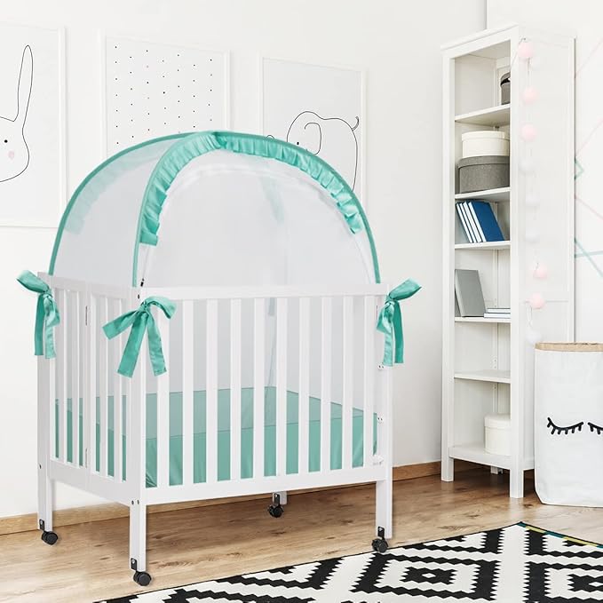 L RUNNZER Baby Pack and Play Tent, Canopy to Keep Baby from Climbing Out, Mini Crib Tent Against Falls, R07s-blue