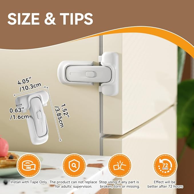 SAFELON 2 Pcs Baby Safety Refrigerator Lock, Child Proof Fridge Door Lock, Protect Refrigerators with Damaged Sealing Strips, No Tools Required (White)
