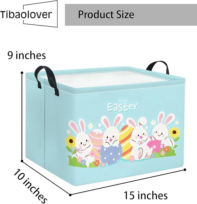 TIBAOLOVER Rectangular Easter Basket Easter Basket for Kids Baby Storage Basket Cute Toy Storage Bin Organizer Shelf Book Basket Easter Room Decor(Cartoon Easter Basket)