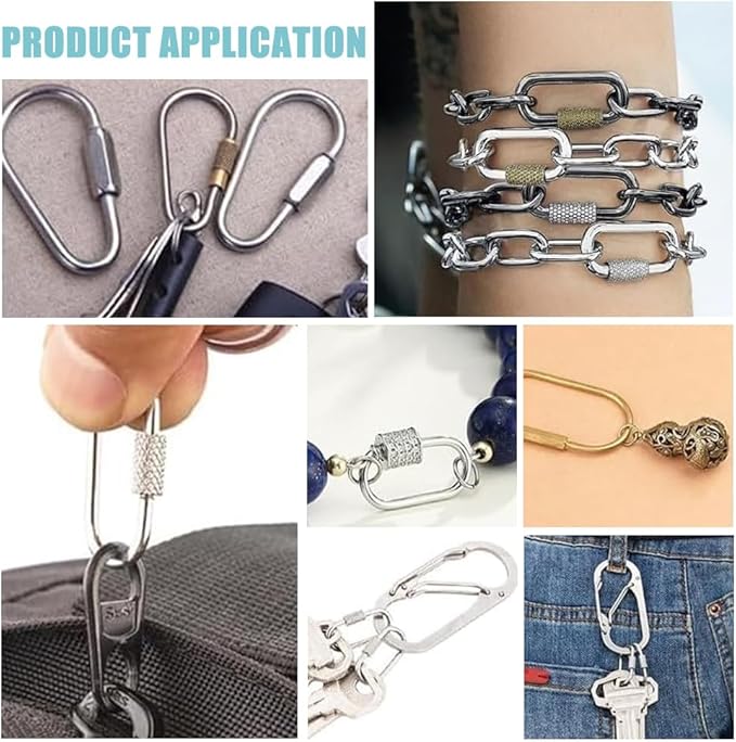 UNICRAFTALE 6 Golden Oval Screw Lock Carabiner Clips, Stainless Steel Keychain Hooks for Jewelry Making, Handbag Accessory