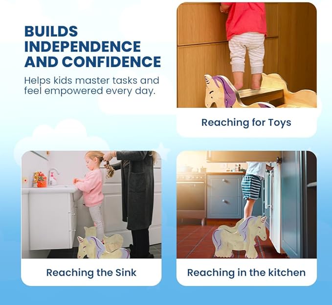 Motherly Haven Step Stool for Toddlers & Kids, 2-Step Unicorn Design, Anti-Slip Bathroom Toilet Potty Training Stool, Durable Kitchen Step Stool for Independence & Safety