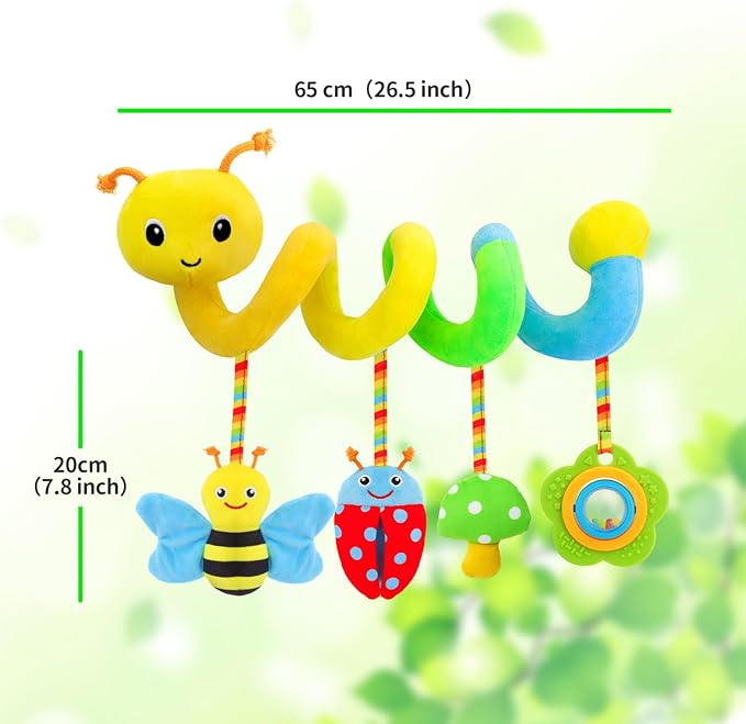 Car Seat Toys for Babies 0-6 Months, Spiral Car Seat & Stroller Activity Toy, Soft Plush Hanging Toys with Rattles, Best Gift for Ages 0 and Up