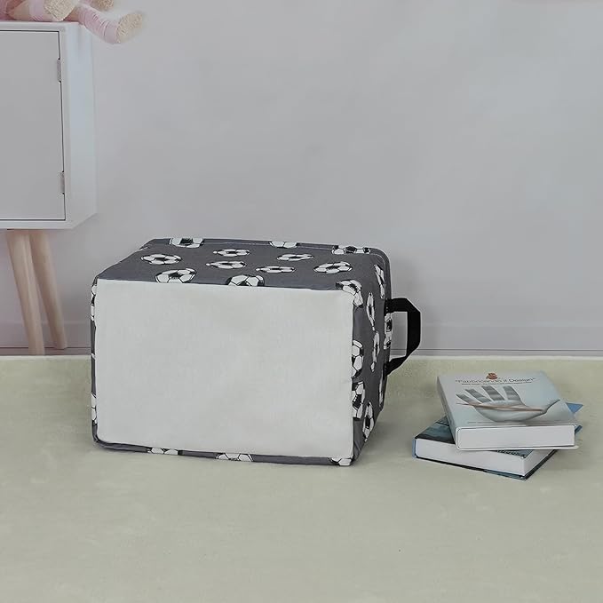 INGHUA Rectangular Storage Basket Fabric Organizer Bin for Toys,Books,Clothes,Gifts,Pets-Perfect for Home,Office,Nursery,Dorm,Shelf(Rec-grey football )