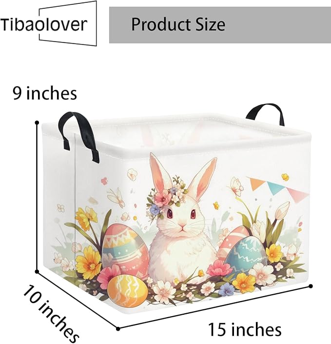 TIBAOLOVER Rectangular Easter Kids Storage Gift & Toy Bin Organizer Shelf Book Basket Room Decor (Flag Easter Bunny)