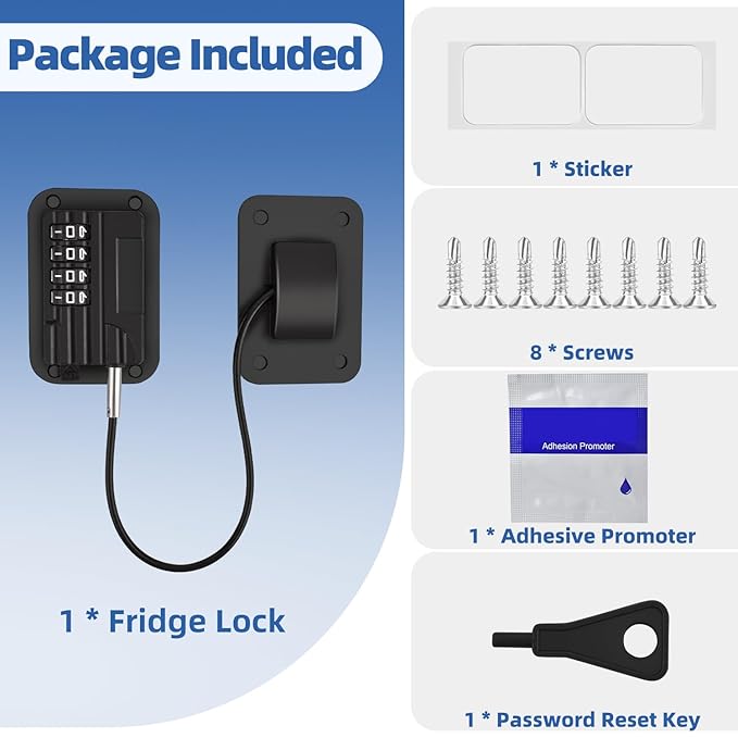 RORMGO Refrigerator Lock, Heavy Duty Fridge Locks for Kids, Freezer Lock with Combination for Refrigerator Drawer Cabinet Safety, Easy to Install No Keys Needed Black