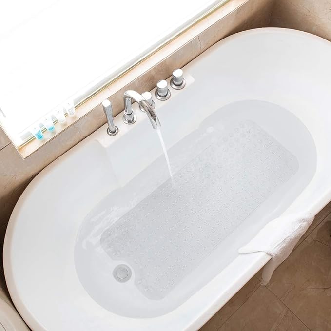 Tree Bud Bathtub Mats for Shower Tub Non-Slip Bath Mat 39 x 16 Inch Extra Long Shower Mat, Bath Tub Mat for Bathroom with Machine Washable, BPA Free for Kids (Clear)