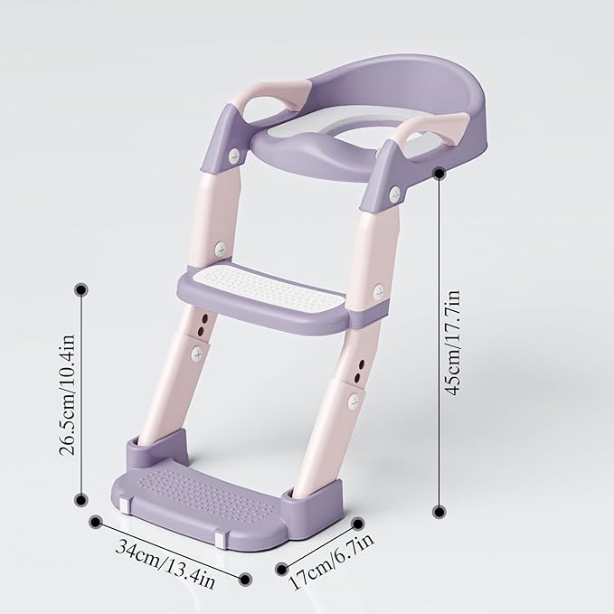 DEEKI 3 in 1 Potty Training Seat with Step Stool Ladder Foldable Anti-slip Toilet Chair Potty Seat for Toddlers Kids Boys Girls(Purple)