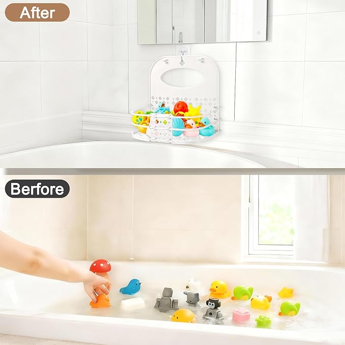 Yungyan 2 Pcs Bath Toy Storage Holder Foldable Bath Toy Organizer Large Capacity Bathtub Storage Shower Caddy for Toddlers Bedroom Bathroom Accessories