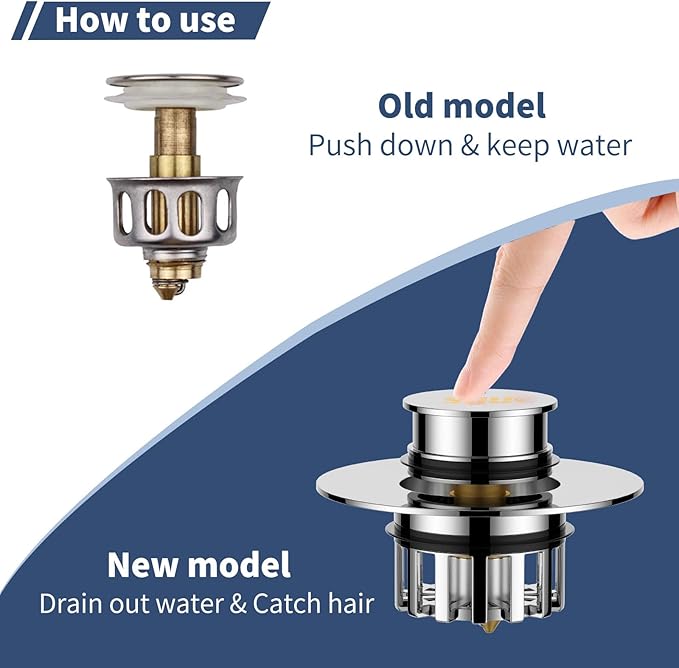 Universal 2 in 1 Bathtub Drain Stopper Bathtub Drain Hair Catcher,Pop-up Tub Stopper with Effective Filter Basket, Anti-Clogging Bathtub Drain Plug Bath Tub Stoppers for 1-1/2 to 1-3/4"" (Silvery)