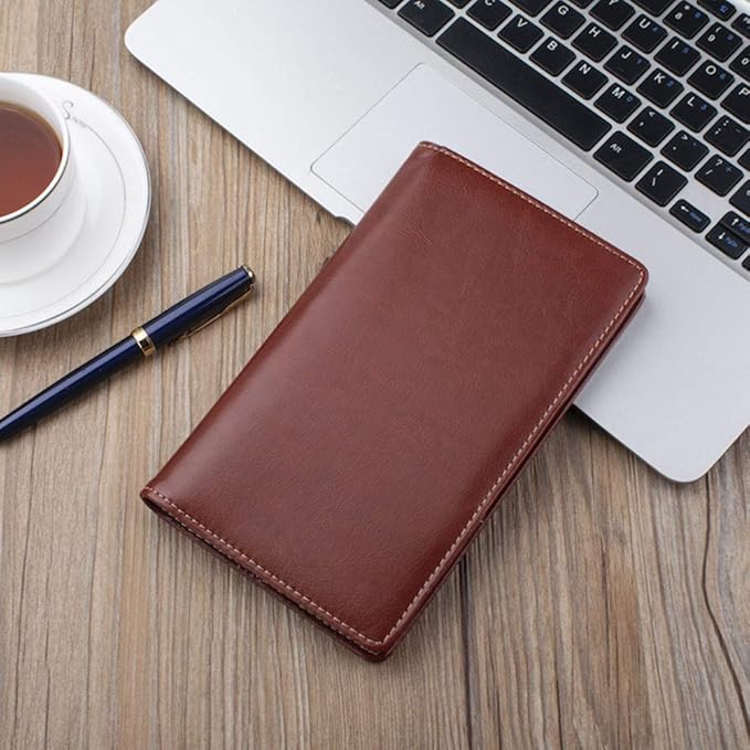Sooez Leather Professional Business Card Book Holder Organizer, 240 Capacity Credit Card Booklet, PU Name Cards Holder Storage File for Men Women, Brown