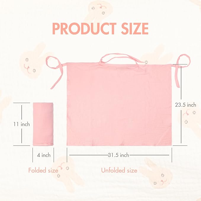ANYEDDE 2-Pack Nursing Covers for Breastfeeding - Lightweight, Breathable Baby Breastfeeding Covers with Arch Neckline & Adjustable Straps, Pink & Bunny Design, Muslin Privacy Nursing Cover for Women