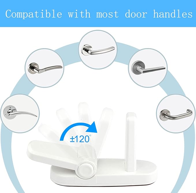 Childproof Door Lever Lock Baby Safety Locks for Doors (4 Pack) Improved Door Safety for Kids, 3M Adhesive No Drilling Child Safety Door Handle Lock. Simple Install, No Tools Needed (Black, 4)