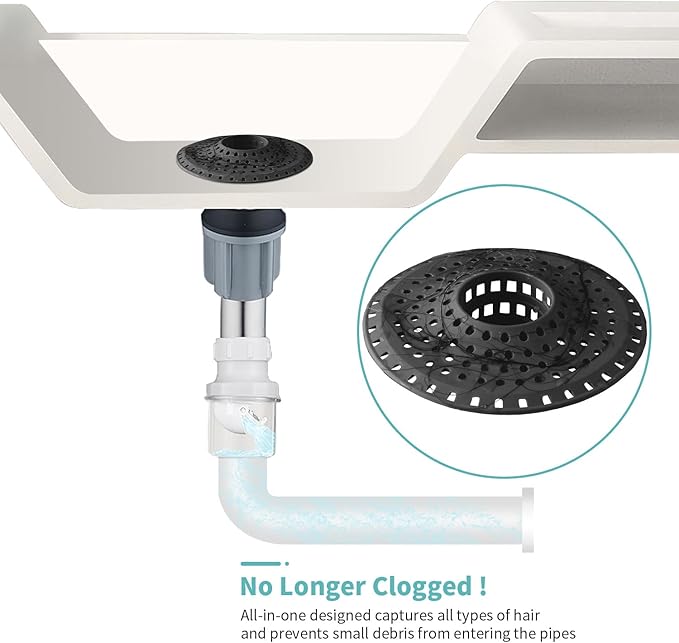 Aluvor Shower Hair Drain Catcher, Silicone Bathtub Drain Hair Catcher Strainer, All-in-one Tub Hair Catcher Drain Protector for 1.48'' to 1.76'' Regular Drains, 3PCS/Black