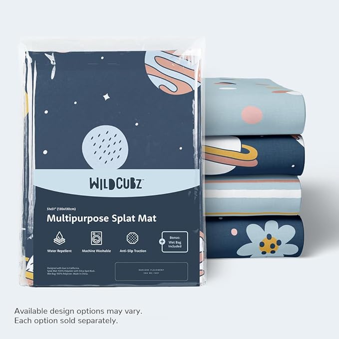 51" Heavy Duty Baby Splat Mat for Under High Chair | Includes Wet Bag | Premium Washable Toddler Mat | Baby Led Weaning | High Chair Mat for Floor | Craft Mat | Splash Mat (Space Cadet)