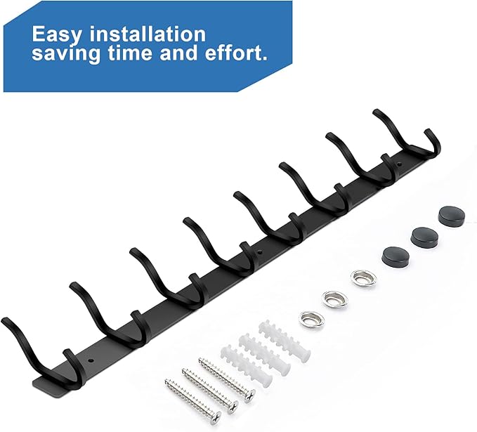 HAMUTH Black Wall Hooks, 23 Inch Coat Rack Wall Mount with 8 Hooks, Wall Hooks Heavy Duty for Hanging Backpack, Bag, Purse, Clothes, Hat, Coat, Towel | Entryway & Bathroom Storage Organization Hanger