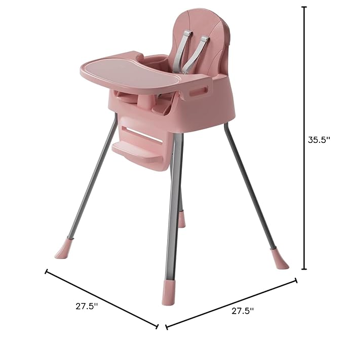 3-in-1 Baby Feeding High Chair with Tray 5 Point Harness Booster Seat Infant Ergonomic Sit Up High Chair Babies and Toddlers Safety Seats Convertible Comfortable Toddler Chair Pink