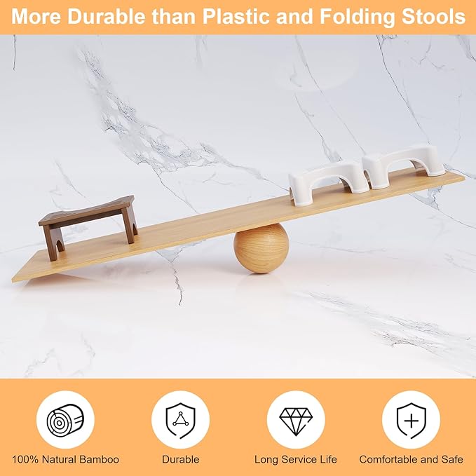 Uaniar 2 Pack Wood Squatting Potty Stool for Adults, Bamboo Toilet Stool Squat Adult, 6.7" Solid Wood Poop Step Stools for Bathroom, Non-Slip Toilet Foot Stools, Brown