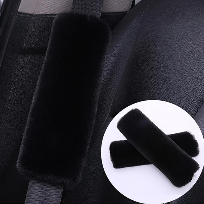 2-Pack Soft Plush Seatbelt Covers for Kids - Comfortable Seat Belt Cushion for Newborns - Car Seat/Stroller Strap Accessories - Enhanced Driving Comfort & Protection (Black)