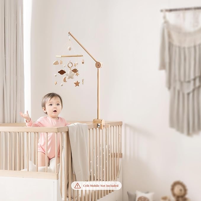 let's make Baby Crib Mobile Arm - Wooden Mobile Arm with Height Adjustable&360° Rotatable Upgraded Arched Base Nursery Mobile Holder for Crib Mobile Hanger Baby Crib Attachment Nursery Decor