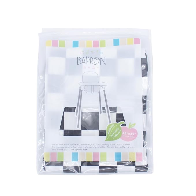 BapronBaby Black Checkerboard Splash Mat - Waterproof Catch-All for Under High Chairs, Floors, Tables, Playtime or Arts & Crafts - Machine Washable - 45" x 45”