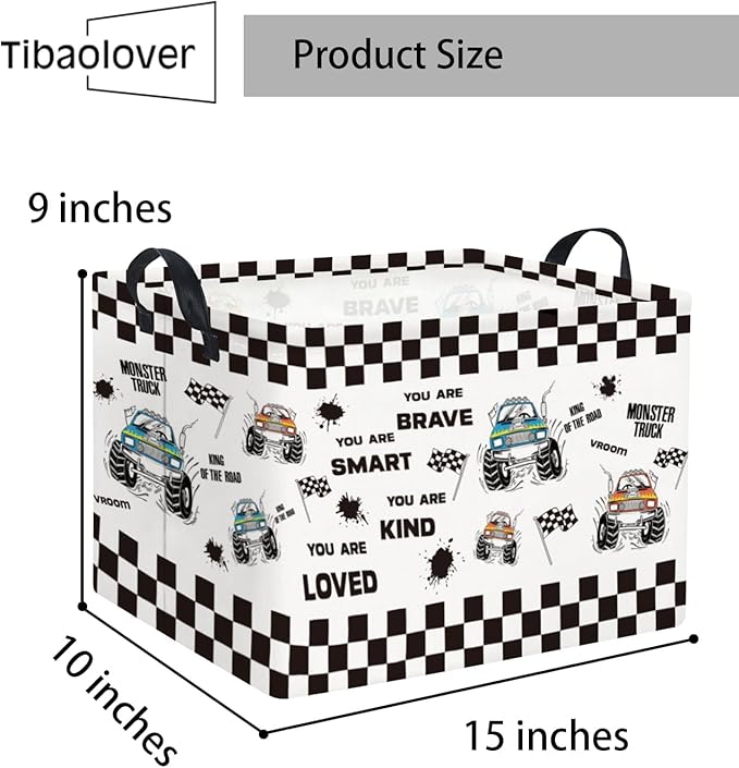 TIBAOLOVER Rectangular Kids Storage Basket Baby Storage Basket with Handles for Home Kitchen Boys and Girls Cute Toy Storage Bin Organizer Shelf Book Room Decor(Flag Truck)