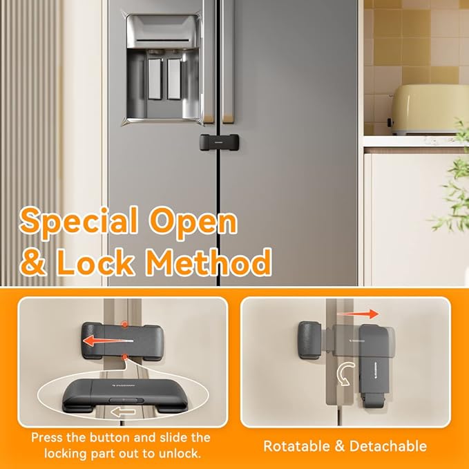 EUDEMON Updated French Fridge Lock French Door Refrigerator/Freezer Lock Apply to Max 2.28"(58mm) Two Door Gap Distance,Cabinet Cupboard Lock for Kids & Babies,Easy to Install(1 Pack,Black)