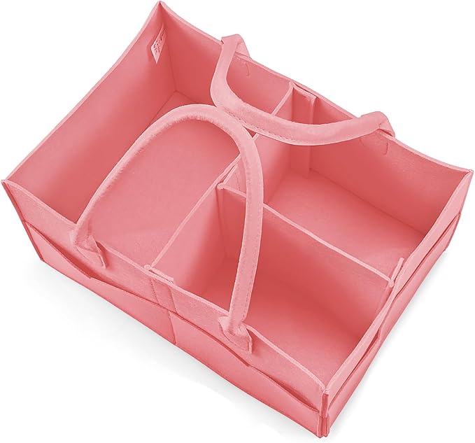 PandaEar Baby Diaper Caddy Organizer, Portable Diaper Holder Organizer Nursery Storage Basket for Wipes & baby stuff, Collapsible Baby Organizer with Divided Design (Light Pink)