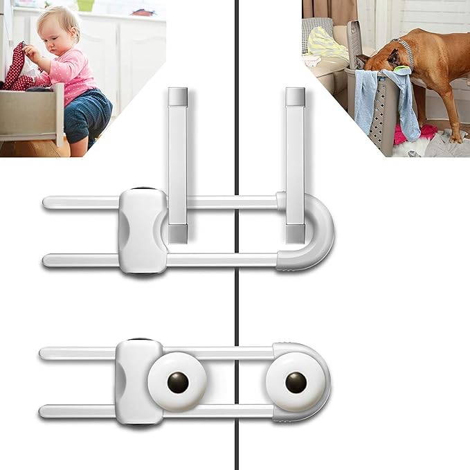 6 Pack Baby Proof Cabinet Locks, Adjustable U-Shaped Child Safety Locks for Cabinets, Drawers, Fridge, Closet | No Drill Baby Proofing Cabinet Latches with Secure Lock Button