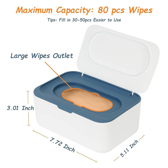 2 Pack Wipes Dispenser, Wipe Holder for Baby & Adult, Seposeve Refillable Wipe Container, Keeps Wipes Fresh, One-Handed Operation. Non-Slip, Easy Open/Close Wipes Pouch Case(2 Blue)