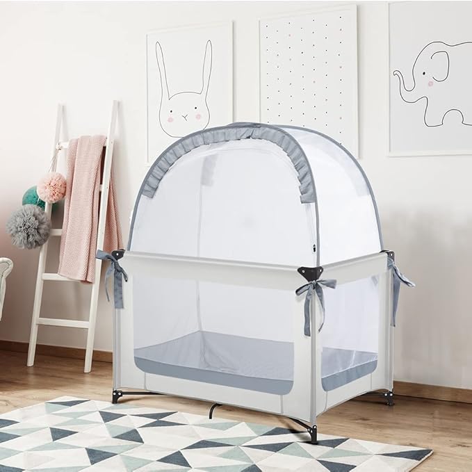 L RUNNZER Pack N Play Tent, Baby Pop Up Crib Tent to Keep Baby in, Crib Net for Pack and Plays, Mini Cribs & Play Yards (39.6" L x 27.6" W x 49.2" H)