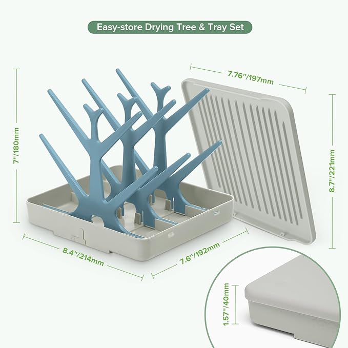 haakaa Portable Baby Bottle Drying Rack with Tray, Space Saving Bottle Drying Tree for Bottles/Pump Parts/Pacifiers,Easy-Store Dryer Rack Great for Home & Travel, BPA Free (Sky Blue)
