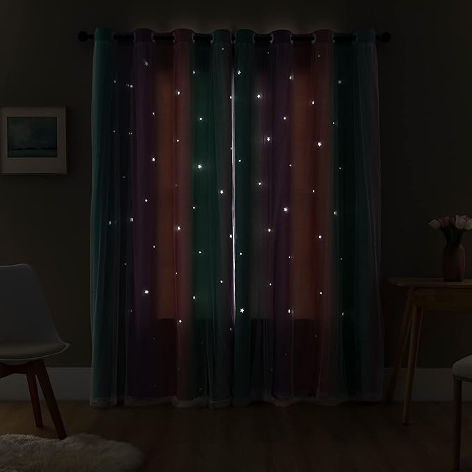 XiDi Curtains for Girls Bedroom Decor, Rainbow Blackout Curtains for Kids/Little Girl Room Decor, Unicorn Wall Decals,Pink Purple Green,63 x 34 inches,1 Panel