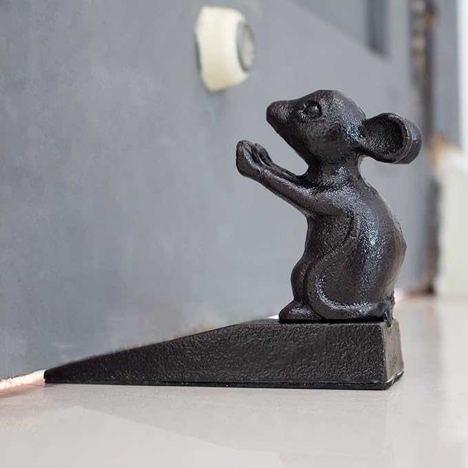 Earl Diamond Heavy Duty Cast Iron Cute Mouse Door Stops | Decorative Cute Animal Statue Metal Door Stopper Wedge, with Non-Slip Mat for Home Office Commercial