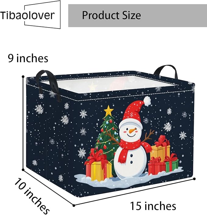 TIBAOLOVER Rectangular Christmas Basket Trick or Treat Spooky Boo Basket with Handles for Women Girls Cute Storage Bin Organizer(Snowman)