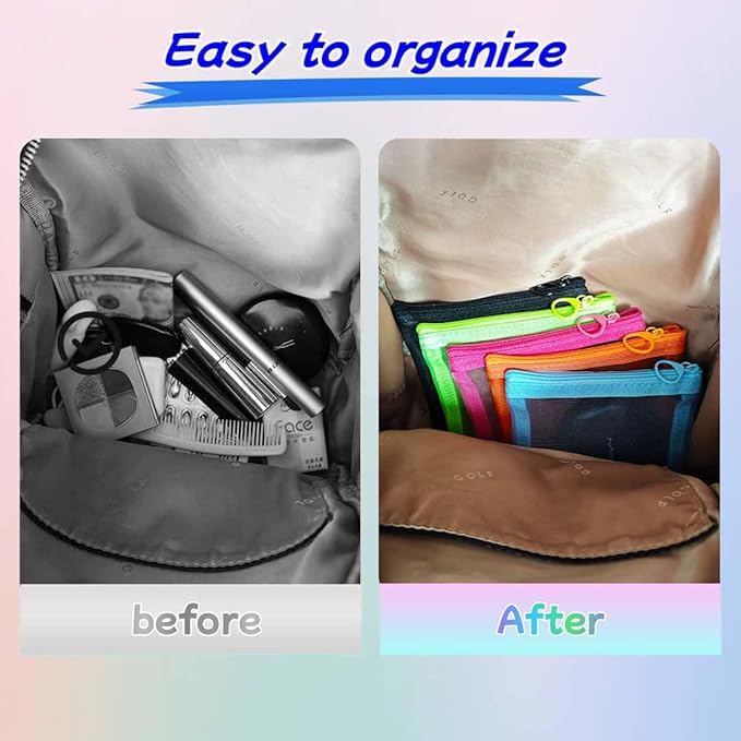 5 Pack Small Mesh Zipper Pouch Bags for Purse & 5 Pack Mesh Pencil Pouches, Mini Purse Organizer Pouches, Small Travel Toiletry Pouch Bag, Diaper Bag