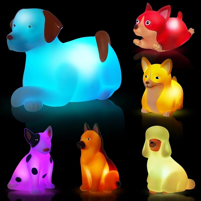 VIBOYLAR Bath Toys for Toddlers 1-3: 6 PCS Light-Up Dog Bath Toy Set, Baby Bath Toys, Bathtub Pool Bath Toy for Kids, Christmas Birthday Gifts for Boys & Girls Ages 1 2 3+ Years Old