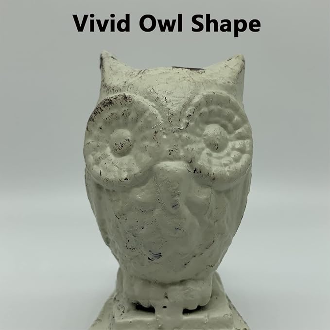 Decorative Owl Door Stop, Heavy Duty Cast Iron Door Stops, Antique and Vintage Animal Collection Decorative Door Stopper Wedge for Bedroom - White