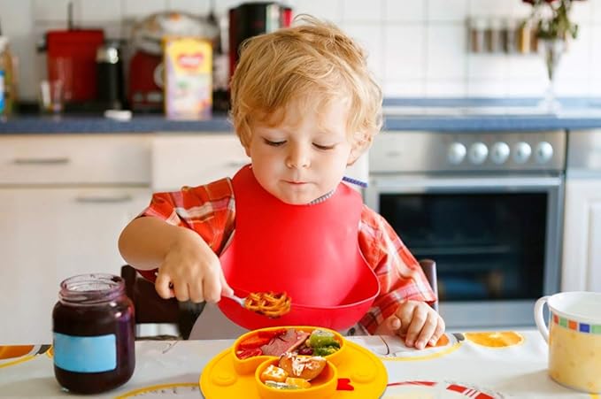 Baby Plate Silicone Toddler Plates Suction Placemat Divided Dishes for Kids and Infants One-Piece Strong Suction, BPA Free, Microwave Dishwasher Safe (Yellow)