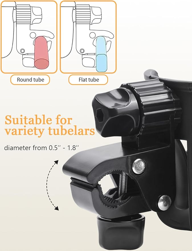 Universal Stroller Cup Holder with Phone Holder, 360° Rotatable Strong Clip, Big Storage Space for Walker, Wheelchair, Stroller, Bike