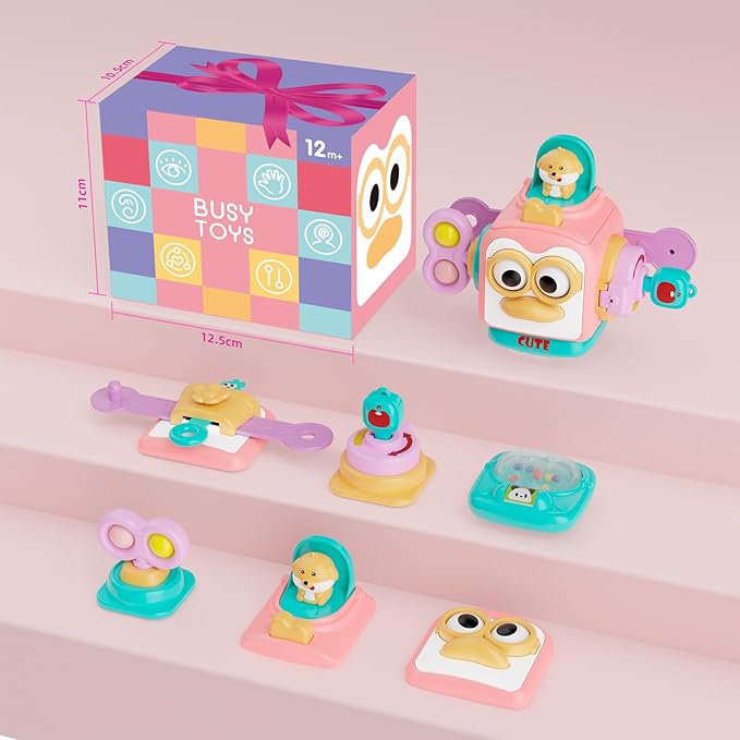 OSIMILY Montessori Toys for 1 Year Old Girl, Busy Board Cube for Girls,Baby Travel Sensory Toys for Toddlers 1-3, Fine Motor Skills Educational Toys, Birthday Gifts for 6 9 10 12 18 Girls