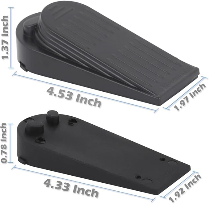 4-Pack Premium Door Stoppers with 2-in-1 Soft Rubber & Hard Plastic Design - Heavy Duty Wedge Stops for Floor Gaps, Child & Finger Safety, Fits Carpet/Tile/Hardwood Floors (Black)
